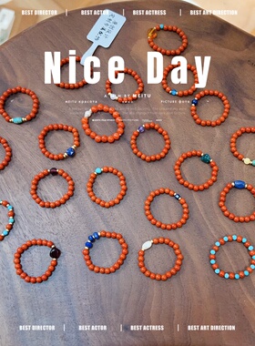 天然南红小米珠戒指3mm新中式国风极细叠戴小众设计简约定制指环