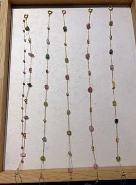 天然碧玺脚链单层黄色女款原创小众设计感百搭高级感粉色彩虹色