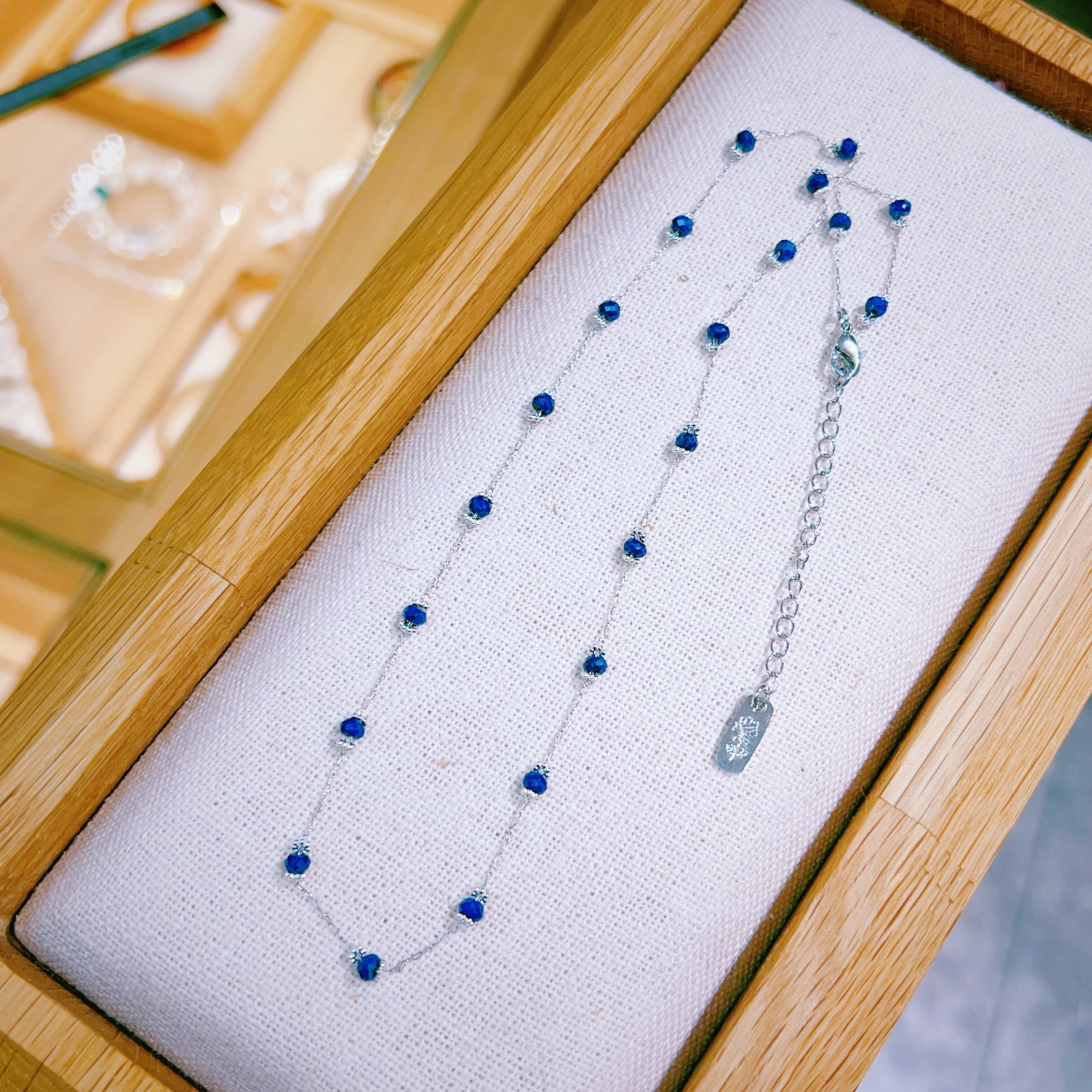 天然青金石极细链条锁骨链