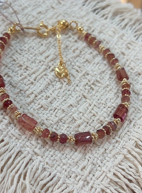 天然粉色碧玺算盘珠手链百搭