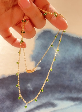 天然透辉石14k包金色锁骨链女