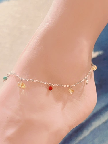 悦昕朝天然水晶925银镀金脚链