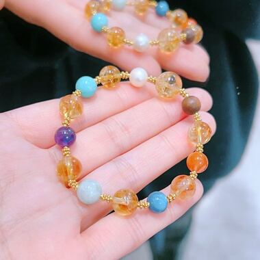 天然多宝手串黄水晶圆珠手链