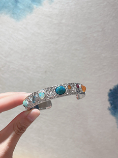 天然多宝银手镯活口高订款高级轻奢999银镀18k白金色女款男款宽版