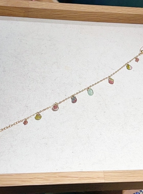 原创西瓜碧玺14k包金色手链