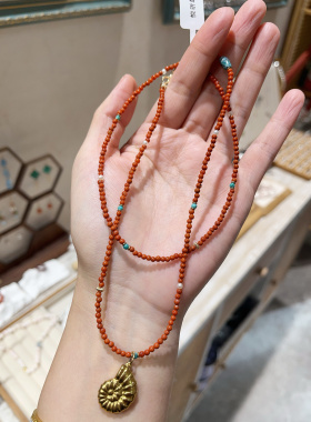 天然南红玛松石拼淡水珍珠串珠国新风中式细层小米珠项链毛衣链女