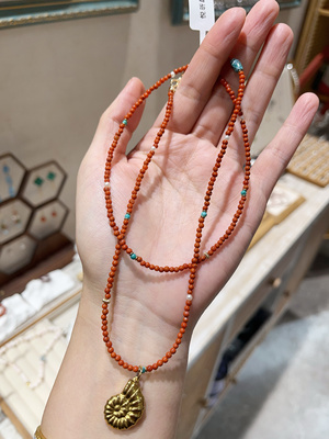 天然南红玛松石拼淡水珍珠串珠国新风中式细层小米珠项链毛衣链女