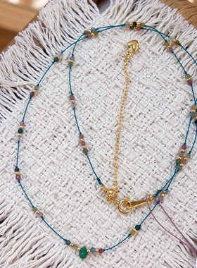 原创天然祖母绿水滴吊坠锁骨链