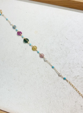 原创天然碧玺多色珍珠平安扣手链