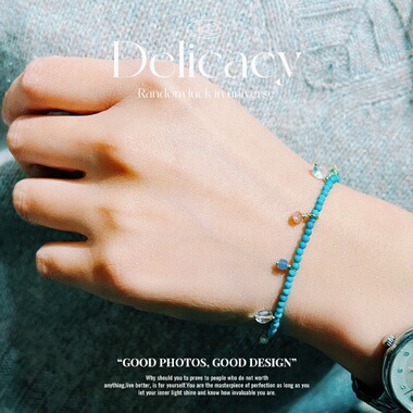 天然高瓷绿松石小米珠极细手链多宝14k包金吊坠2mm原创设计小众