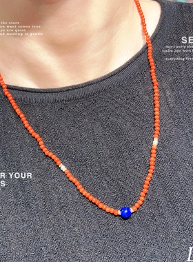 天然南红青金石珍珠中式毛衣链