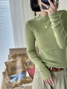 微弹修身精纺纯色女款打底衫配大衣百搭简约圆领毛衣软糯亲肤