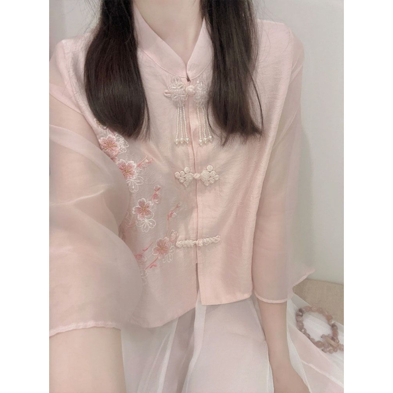 新中式国风2025夏季新款设计感修身温柔淑女气质上衣半身裙