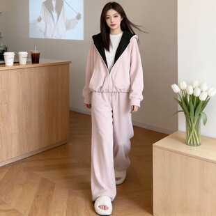 2026新款粉色休闲运动卫衣套装女秋冬季韩系一整套ootd穿搭两件套