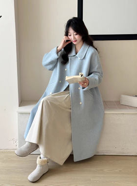 新款宽松慵懒双面羊毛大衣外套 长款加厚保暖过膝羊毛双面外套女