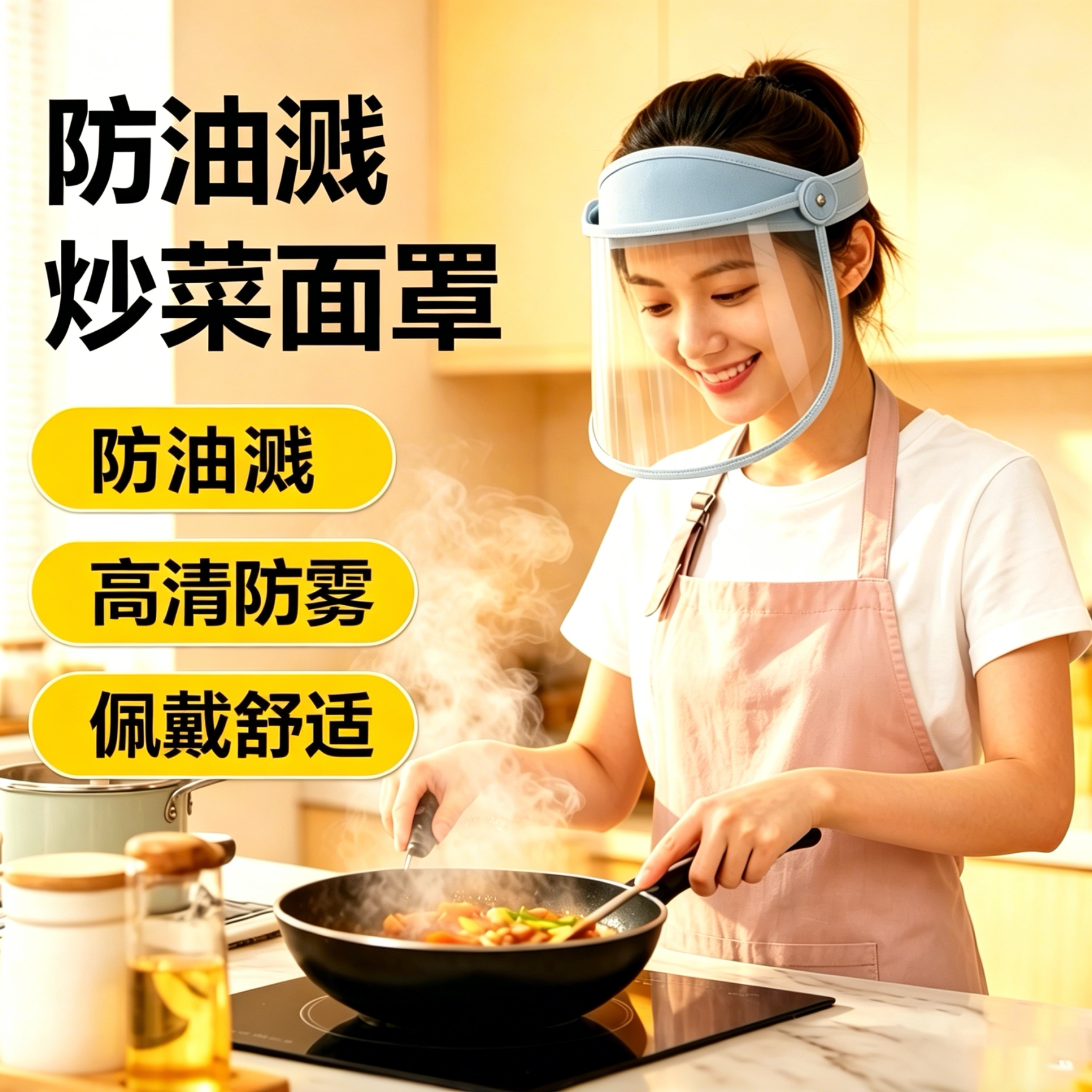 厨房炒菜防油溅面罩全脸防护可戴眼镜高清透明双面防雾防油烟便捷