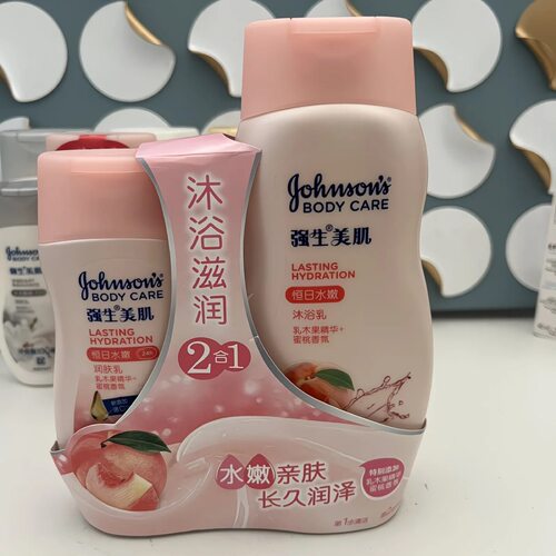 强生美肌恒日水嫩润肤乳200ml和沐浴露400ml套装 乳木果蜜桃香氛