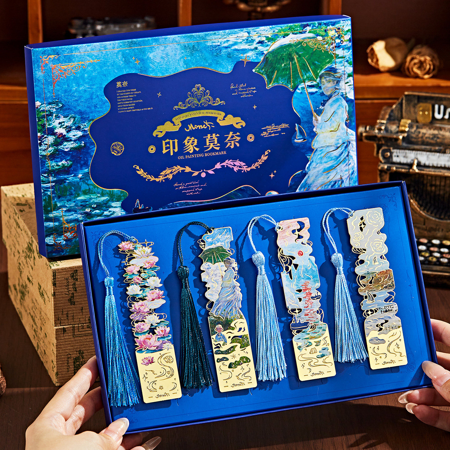 2026年新款印象莫奈系列油画书签礼盒流苏款学生高颜值阅读书页夹礼物班级活动奖励毕业纪念品高级感文创礼品