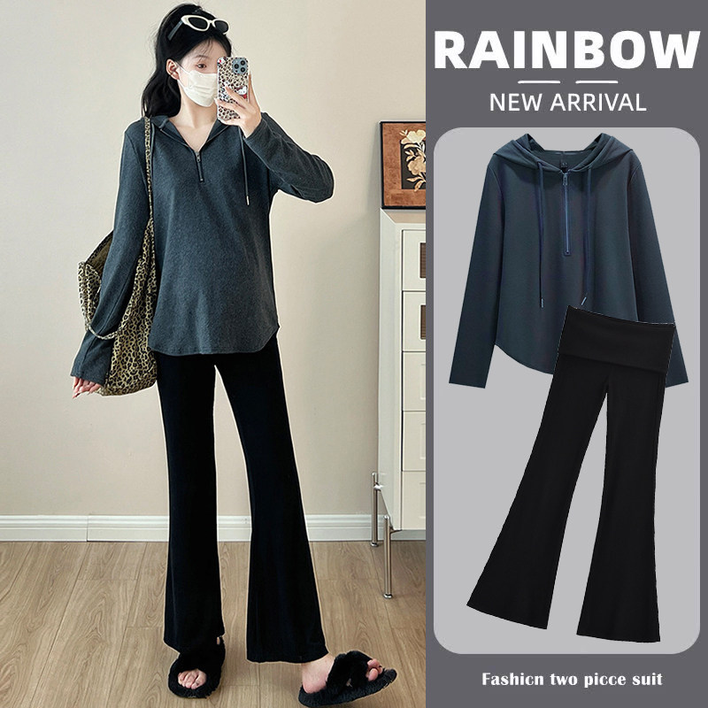 2025新款孕妇装春秋时尚大码宽松灰色长袖圆领百搭连帽卫衣两件套,孕妇装/孕产妇用品/营养,套装,淘宝优惠券,粉丝福利购,淘宝优惠卷