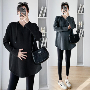 孕妇装 时尚 卫衣套装 新款 连帽休闲上衣宽松百搭200斤 2025秋季 大码