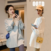 2025秋季 纯棉T恤潮妈外出洋气打底衫 上衣韩版 款 孕妇装 袖 时尚 衬衫