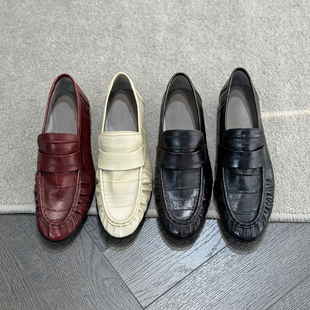 超软鳗鱼皮乐福鞋女平底英伦风小皮鞋一脚蹬单鞋极简老钱风手工鞋