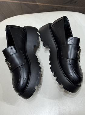 25C编织扣菱格厚底乐福鞋女真皮一脚蹬小皮鞋增高时尚单鞋