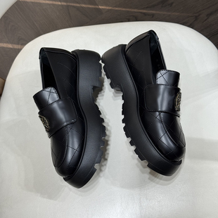 25C编织扣菱格厚底乐福鞋 增高时尚 单鞋 女真皮一脚蹬小皮鞋