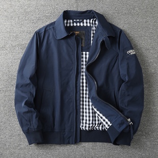 秋冬男士防风衣商务休闲百搭修身翻领纯色刺绣夹克外套中青年男装