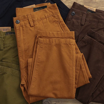春秋斜纹美式复古裤子男阿美咔叽工装裤纯棉水洗直筒休闲裤男款
