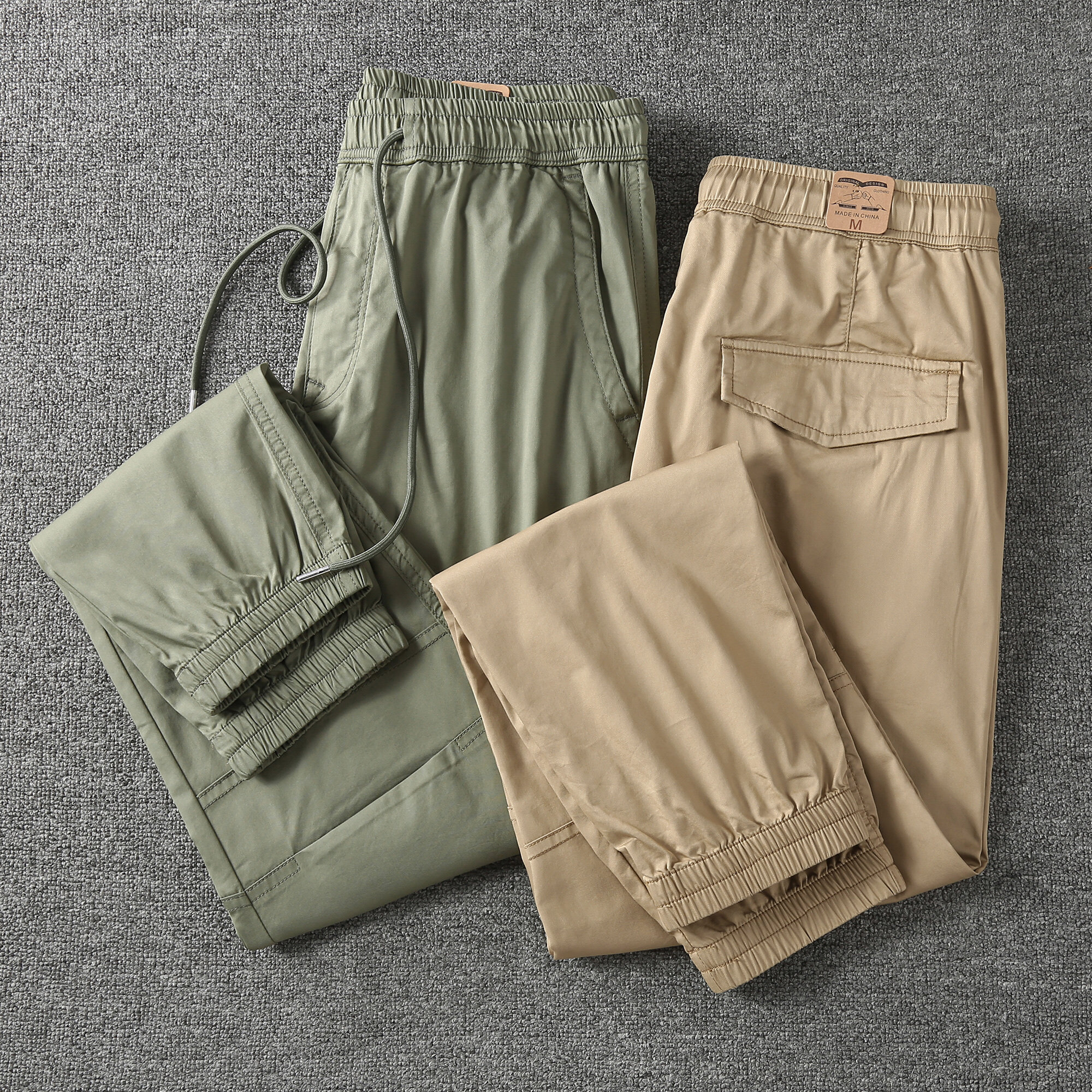 夏季薄款冰丝休闲裤男夏季凉爽透气速干束脚裤男微弹修身抽绳长裤