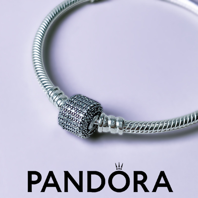 现货 pandora潘多拉官网正品 锆石扣头基础蛇骨链手链590723cz