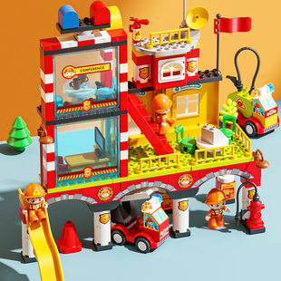 费乐55块大颗粒积木城市消防局汽车组装模型儿童拼装拼搭玩具礼物