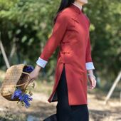 夹单上衣 手工盘扣长衫 玉想清心中国风文艺复古女装 上衣茶人服修身