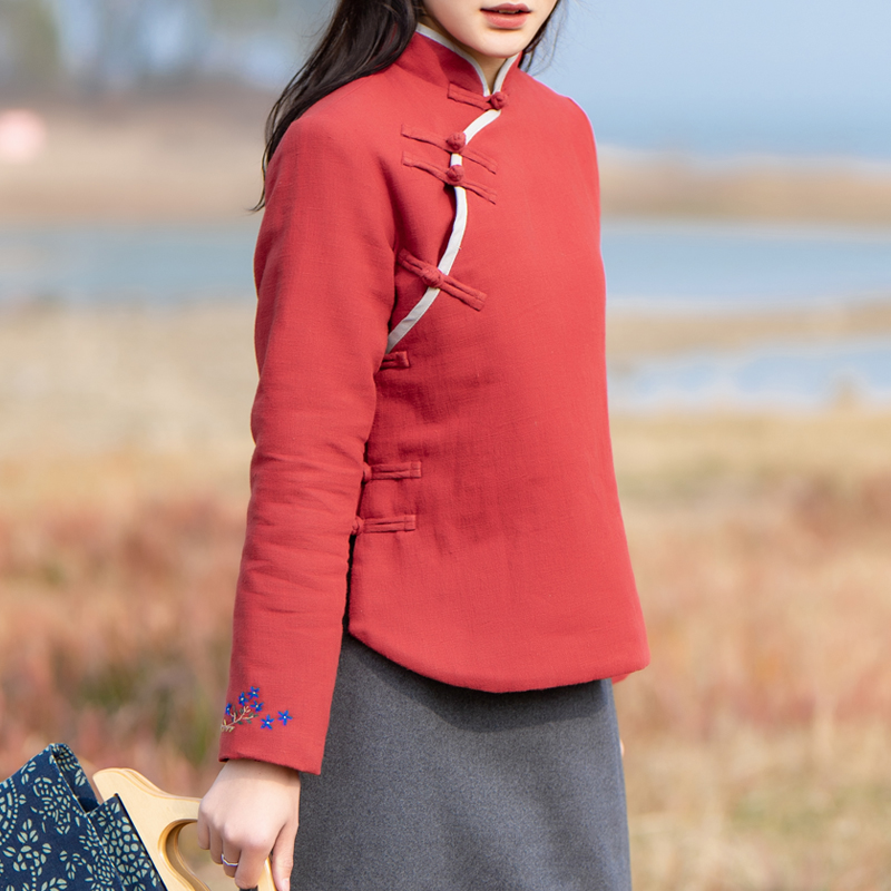 复古绣花盘扣玉想苎麻