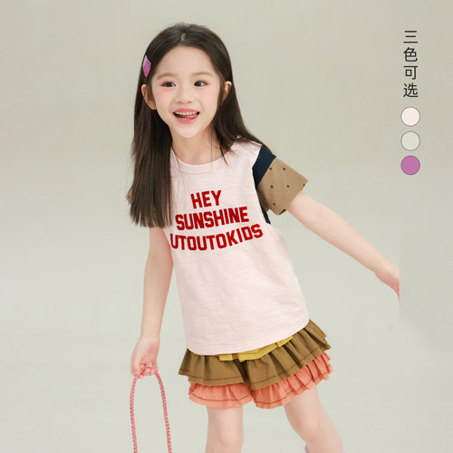 大耳象女童袖子波点印花T恤2026夏季新款宝儿纯棉休闲薄短袖上衣
