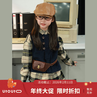 大耳象女童木扣纯色马甲秋季新款宝儿灯芯绒休闲圆领无袖上衣