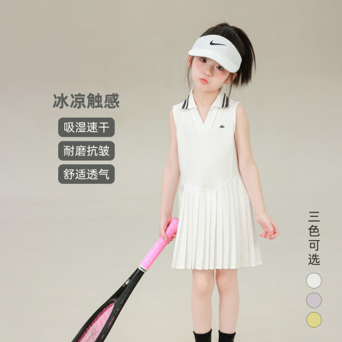 大耳象女童polo领无袖连衣裙2026夏季新款宝儿学院风运动百褶裙子