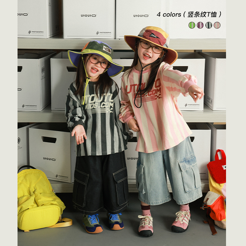 utouto春秋四色竖条纹T恤