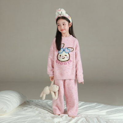 utouto大耳象女童小兔毛绒家居上衣长裤2025冬季新款宝儿保暖套装