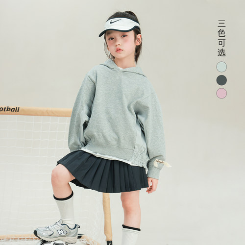 大耳象女童拼接连帽卫衣2026春季新款宝儿纯棉蝙蝠袖小众休闲上衣