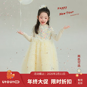 大耳象女童毛呢蛋糕纱裙冬季 新款 宝儿立体手工网纱礼服连衣裙子