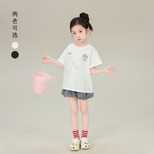 大耳象女童印花T恤2026夏季新款宝儿纯棉卡通百搭休闲短袖上衣薄