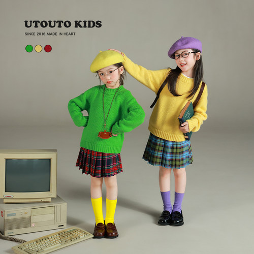 utouto冬季三色纯色套头毛衣
