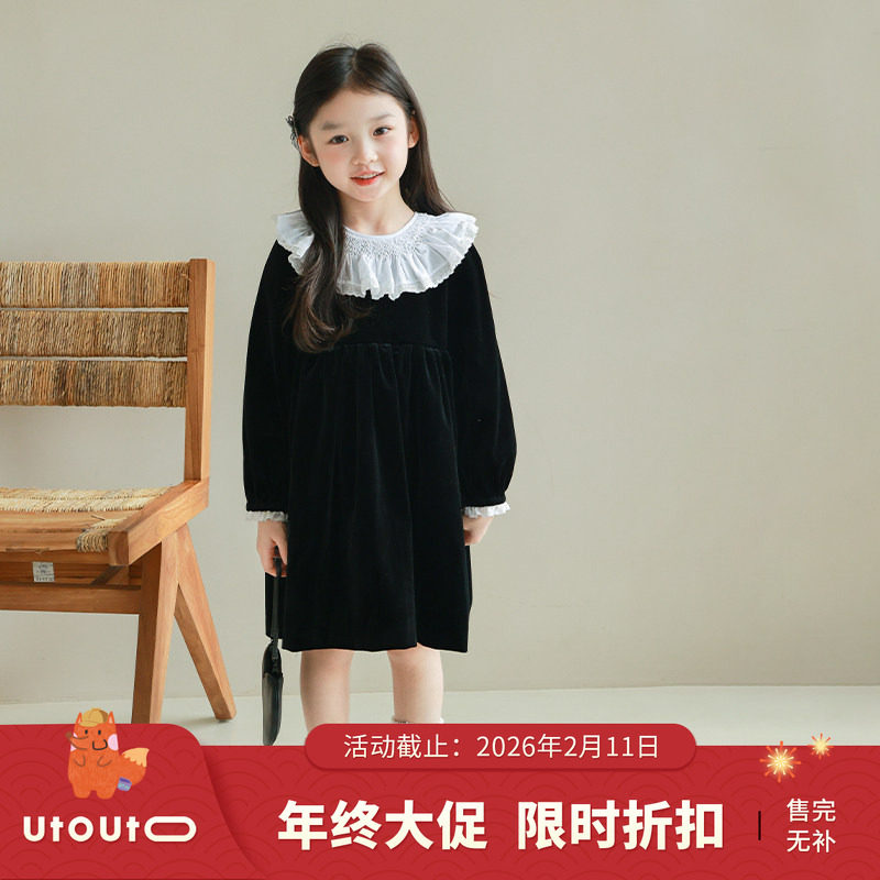 大耳象女童撞色花边领丝绒连衣裙春季新款儿童洋气赫本风长袖裙子,童装/婴儿装/亲子装,连衣裙,淘宝优惠券,粉丝福利购,淘宝优惠卷