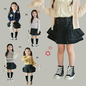 短裙 女宝个性 大耳象女童双层木耳边牛仔半裙春季 新款