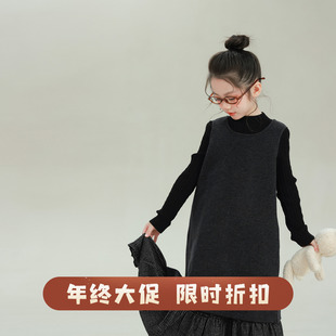 大耳象女童格纹半身裙毛呢背心裙冬季 宝儿休闲保暖加厚裙子 新款