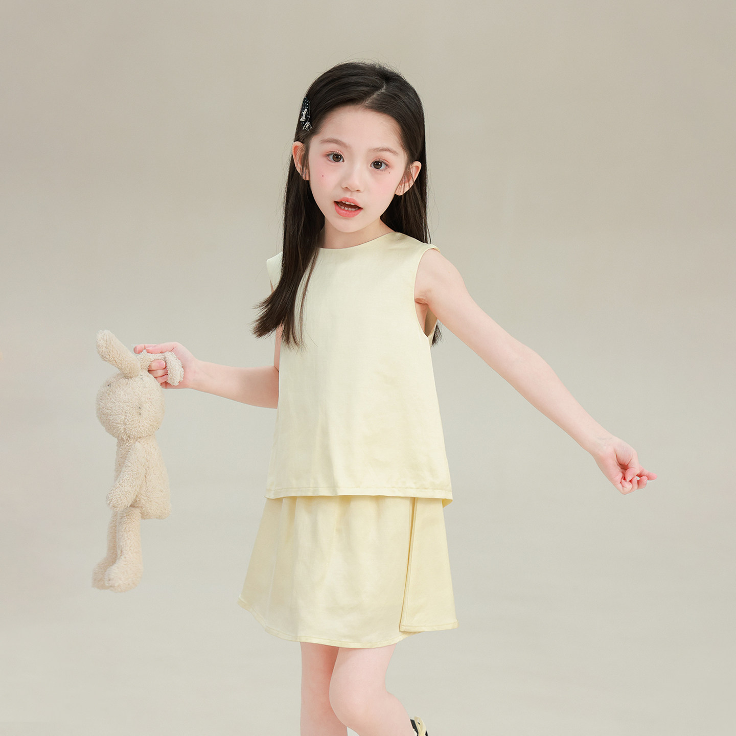 大耳象女童纯色背心/半裙裤套装2026夏季新款宝儿简约无袖薄套装