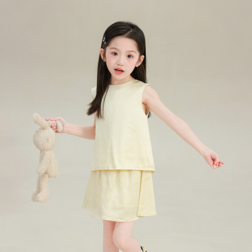 大耳象女童纯色背心/半裙裤套装2026夏季新款宝儿简约无袖薄套装
