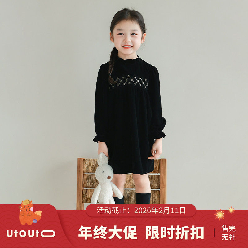 大耳象女童绣花打揽丝绒连衣裙春季新款黑色气质裙子,童装/婴儿装/亲子装,连衣裙,淘宝优惠券,粉丝福利购,淘宝优惠卷